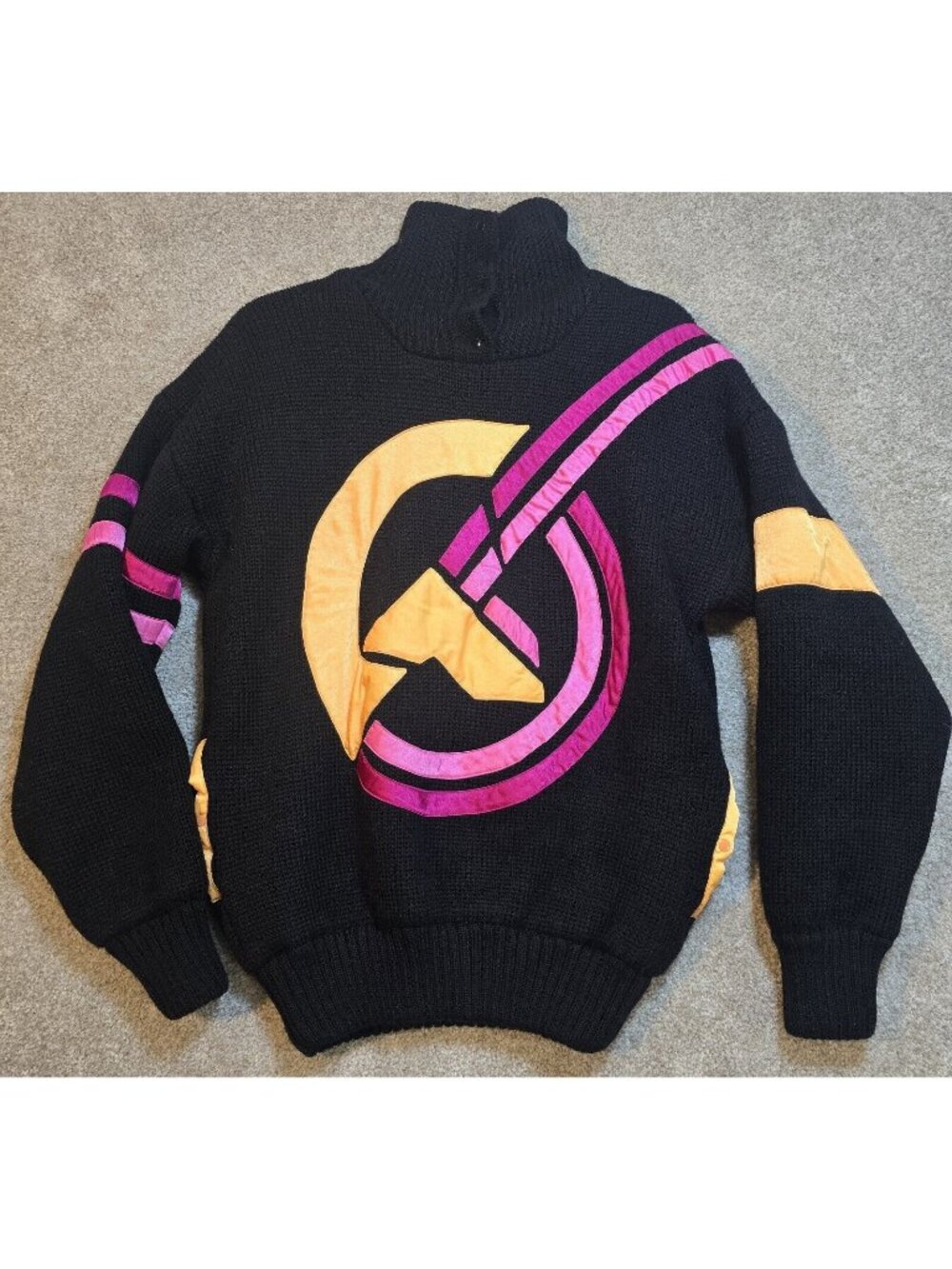 Tyrolia by Head Vintage Ski Sweater Geometric Lined Pockets High Neck Women's S
